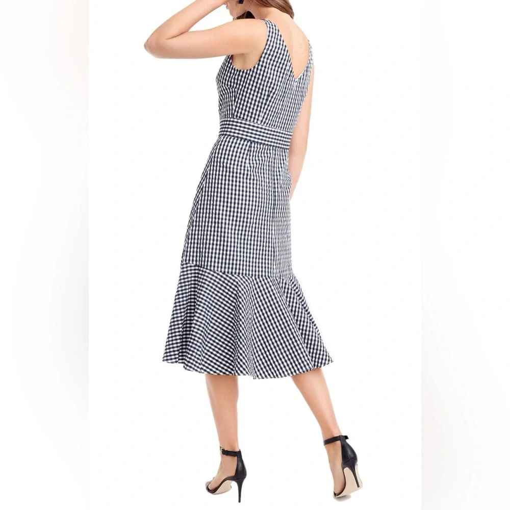 J. Crew Gingham Ruffle Hem Midi Dress Removable Belt - Picture 6 of 11